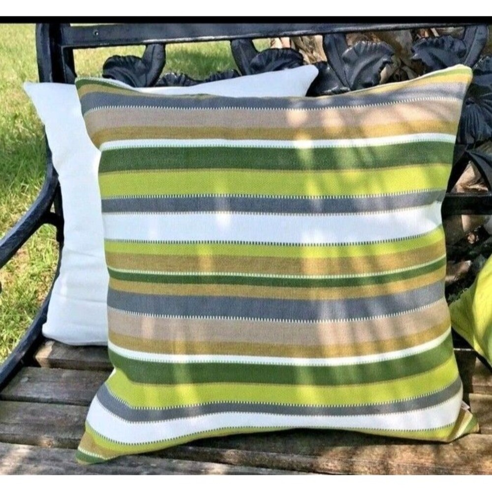 Indoor/Outdoor Sunbrella Fabric Pillow CAROUSEL LIMELITE Stripe 16x16" Green